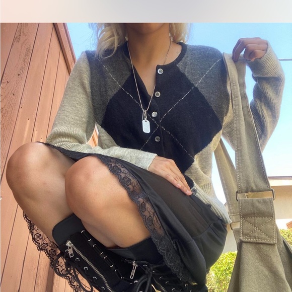 Argyle Button-Up Cardigan - Picture 1 of 3